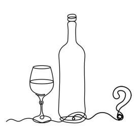 Drawing line wine with question mark on the white background